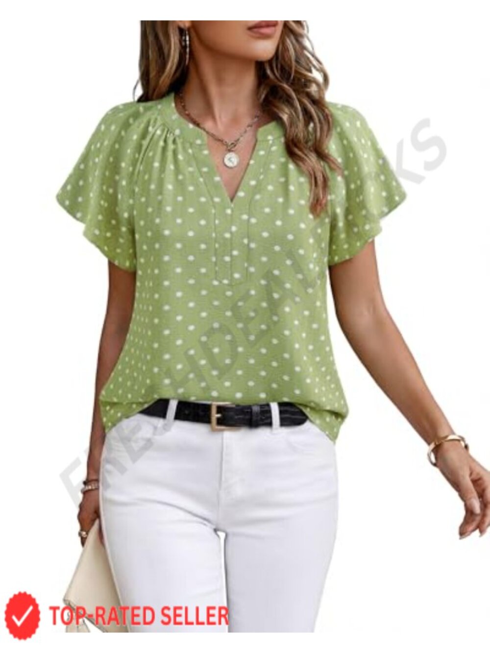 Womens Chiffon Blouse Short Sleeve V-Neck Business Casual Top